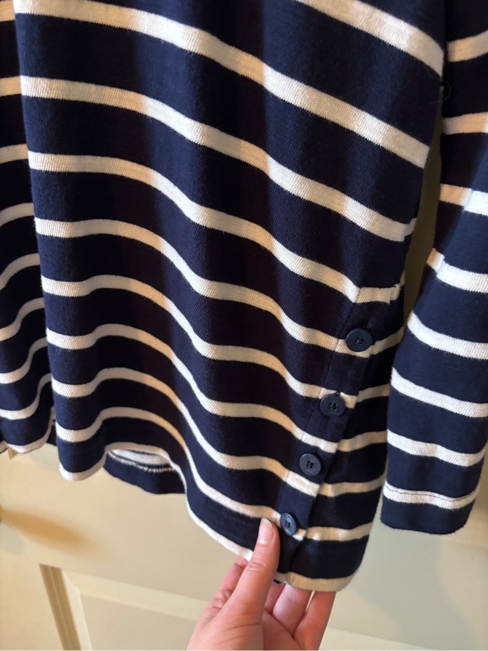 Navy and White Striped Women’s Boatneck Top - Picture 3 of 6